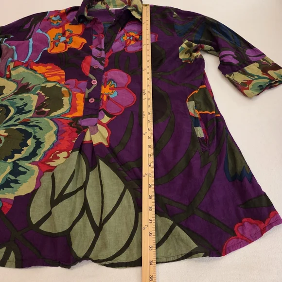 SOFT SURROUNDINGS Sadie Purple Multicolor Floral Print Cotton ¾ Sleeve Tunic 2X - Picture 8 of 11